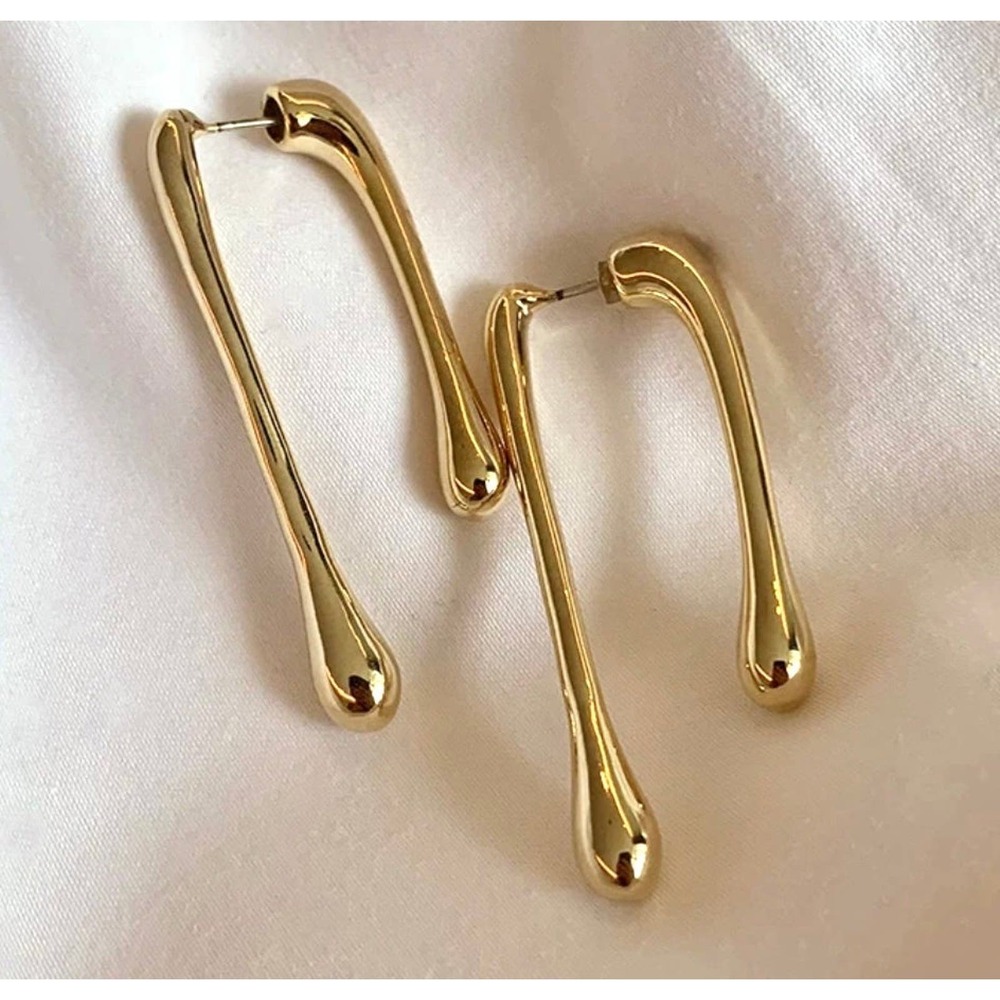 UNIQUE Front Back Earrings Drippy Drop Drip Gold AU11